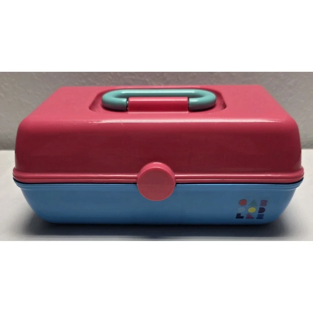Caboodles Pink/Blue Makeup Organizer Case with Mirror 9x5.5x4